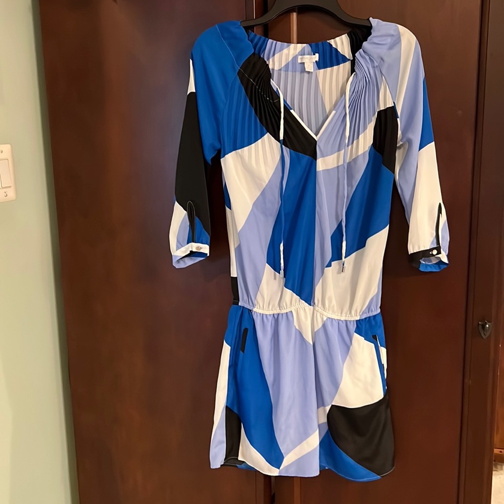New York & Company Blue and Black Geometric Dress